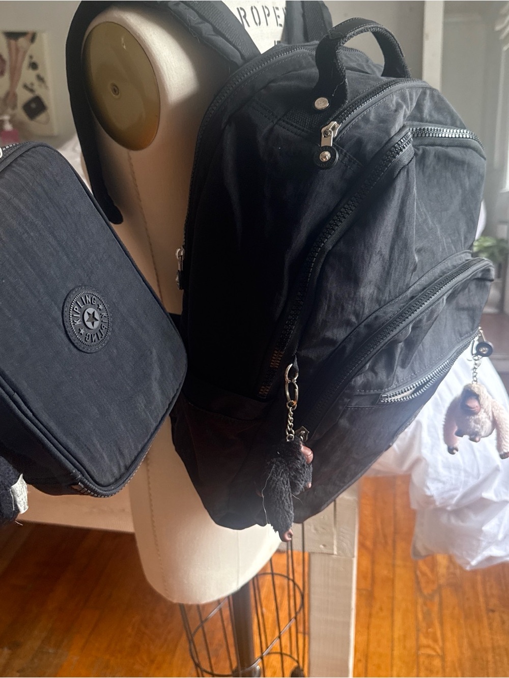 Kipling BlackBackpack with 4to 5 Monkey Keychains Accent and pencil case !